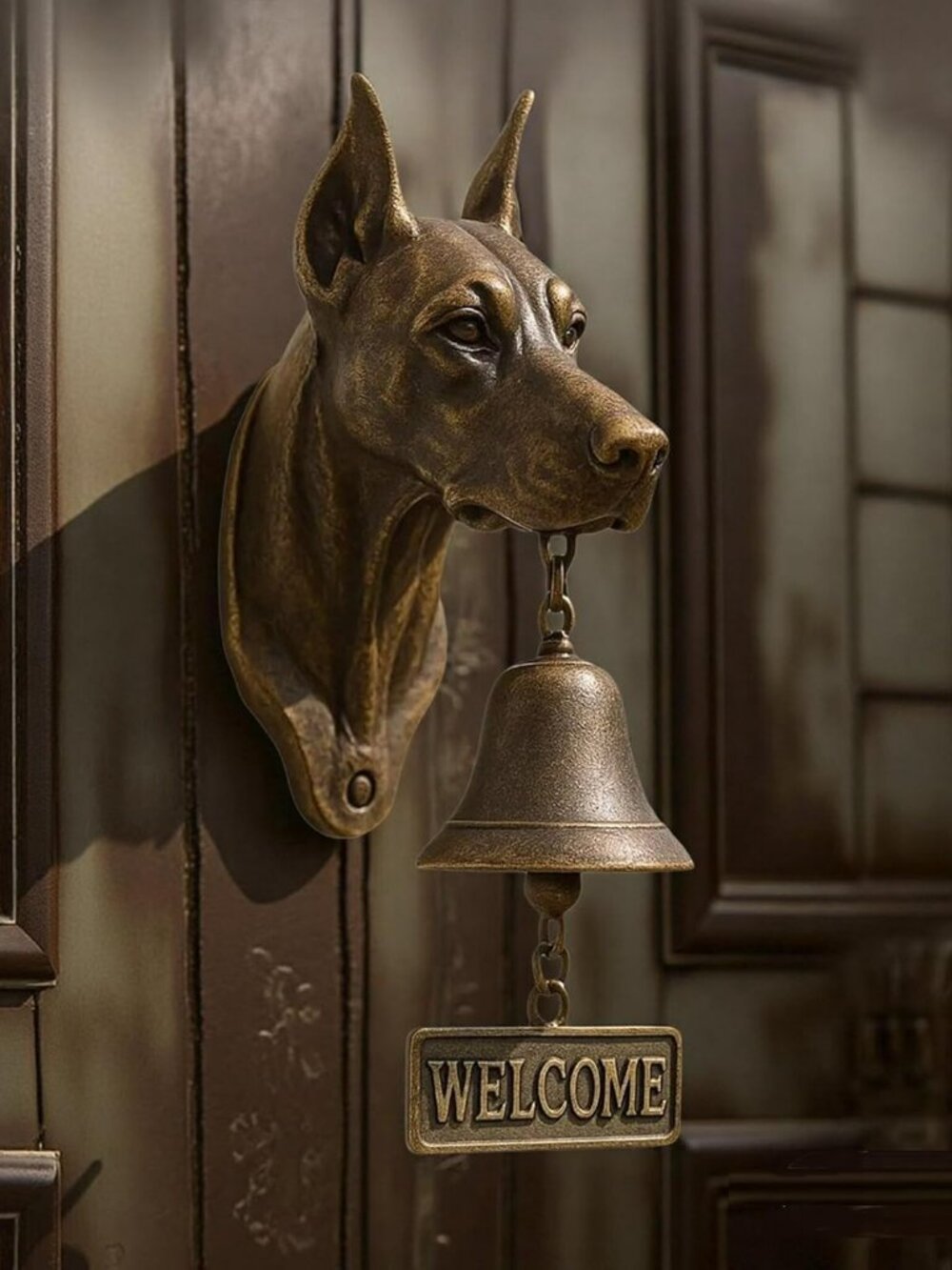 Doberman Welcome Doorbell Wall Mount Metal Bell for Inside or Outside